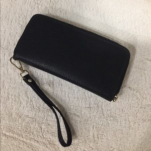 Black Faux Leather with Gold Zipper Wristlet