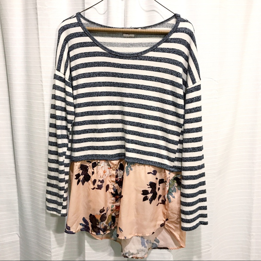 Anthropologie Striped & Floral Layered Tee