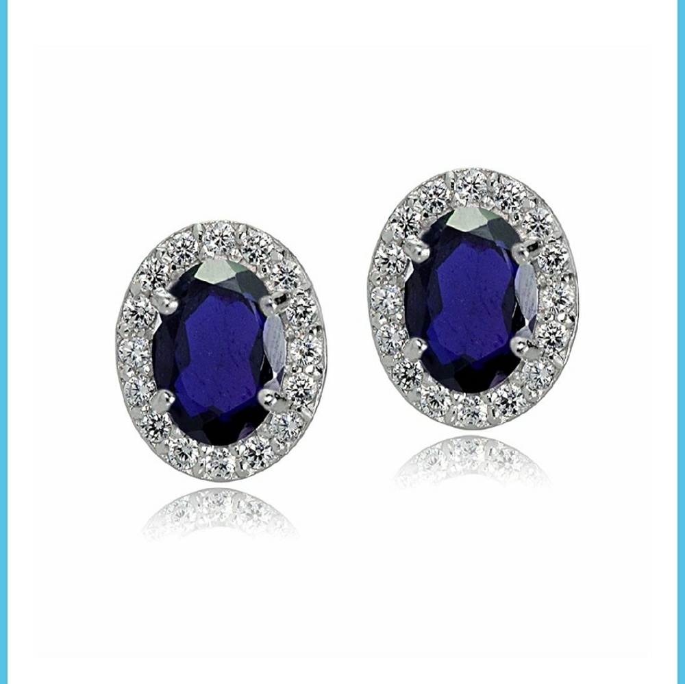 Rhodium Plated SS Blue & White Sapphire Earrings