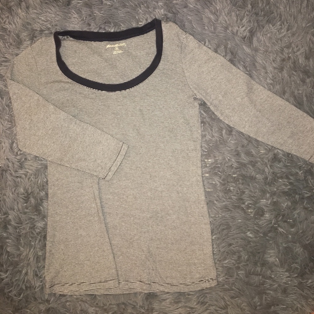 Grey/Navy striped Eddie Bauer long-sleeve top