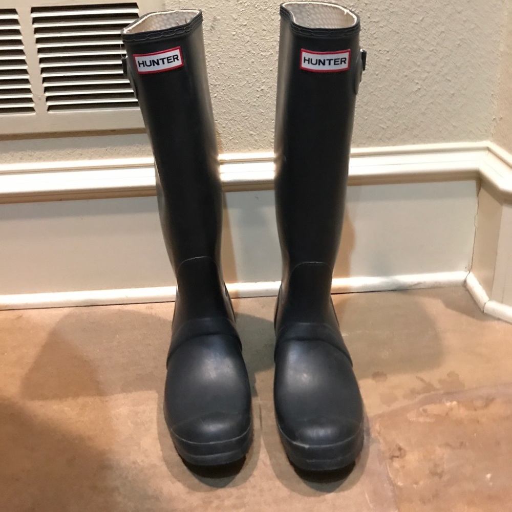 Navy tall hunter boots