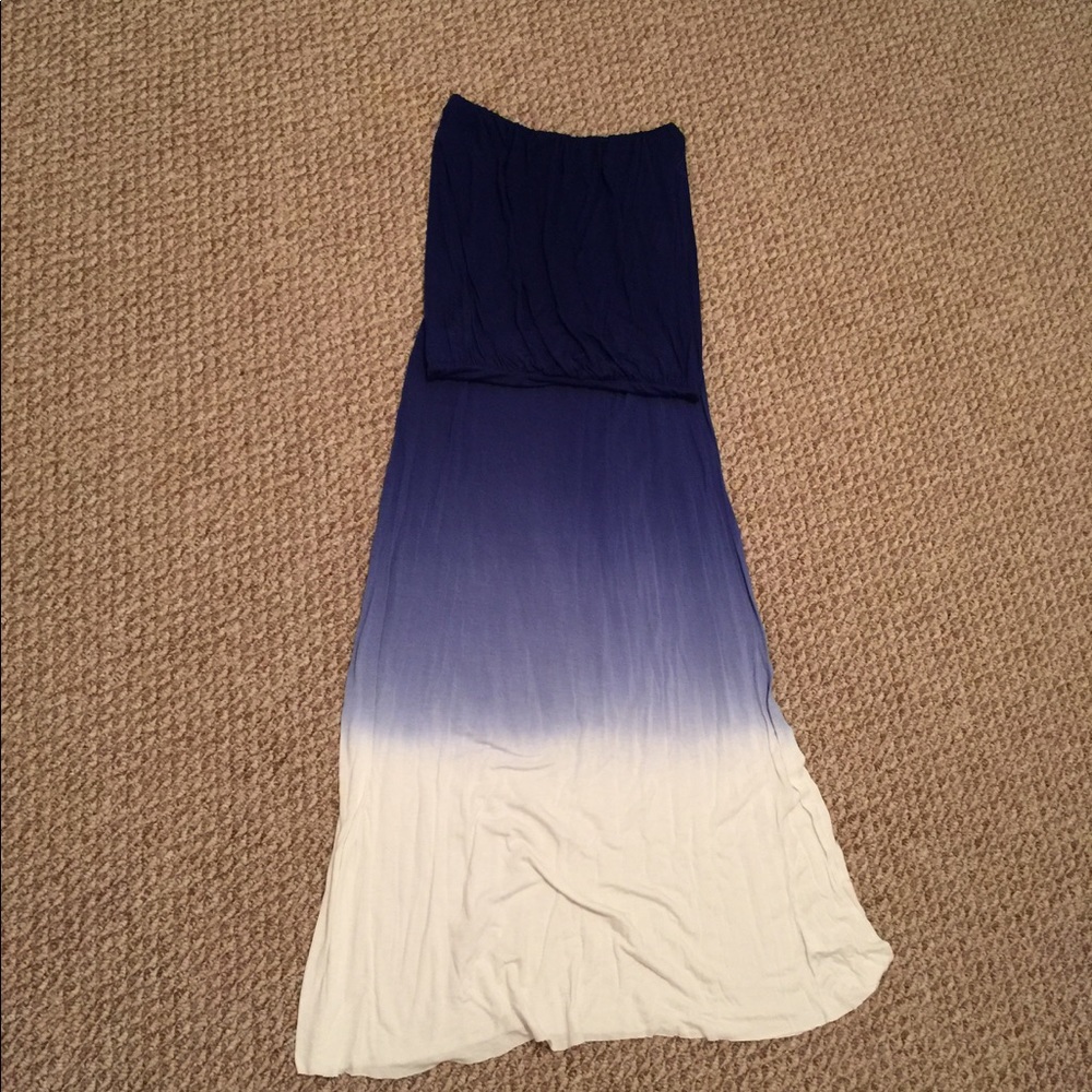 Beautiful Blue Ombré Strapless Maxi Dress