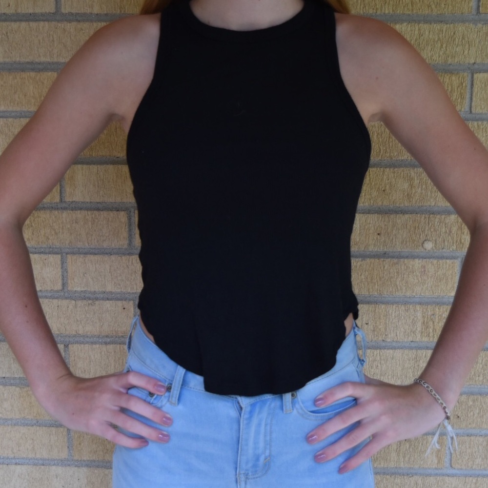 ribbed, black, racer bank tank