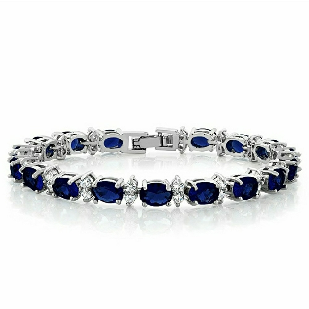 20.00 Ct Oval & Round Blue CZ 7" Tennis Bracelet