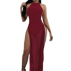 Sleeveless Mesh See Through Backless dress