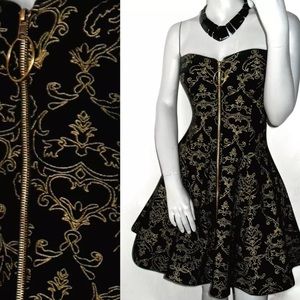 Betsey Johnson Strapless Floral Gold Black Dress