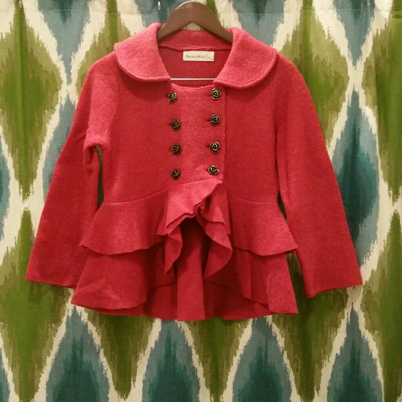 Charlie and Robin Sweaters - {Anthropologie} Red rose sweater coat xs