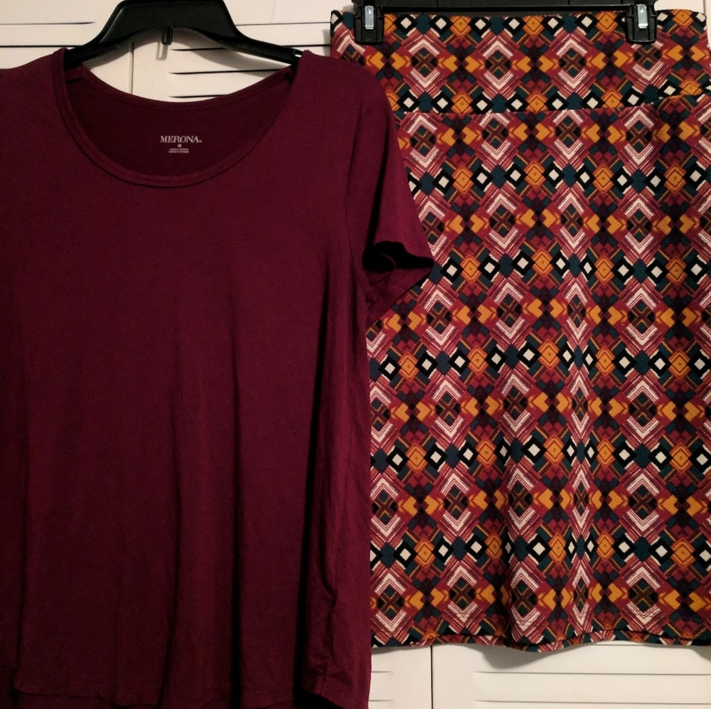 LuLaRoe Sz Small Cassie Skirt & Sz M Merona Shirt!