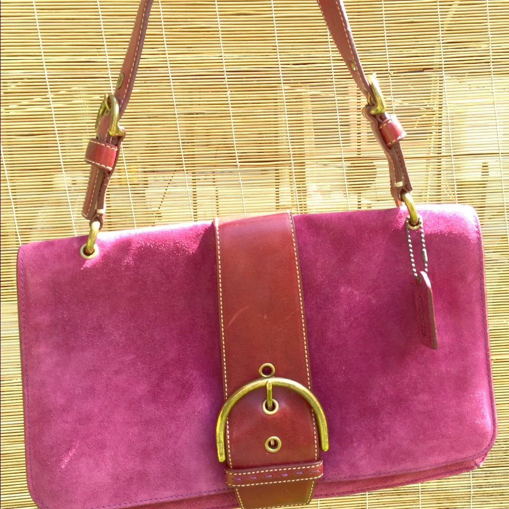 Vintage coach purple suede leather shoulder bag