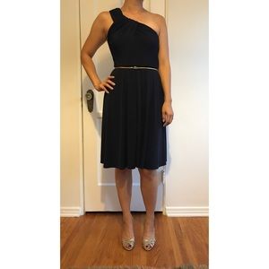 Ann Taylor Loft navy blue one shoulder dress