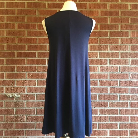 Navy blue grommet lace up sleeveless dress - Picture 8 of 8