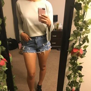 Light Grey Bell-Sleeve Blouse