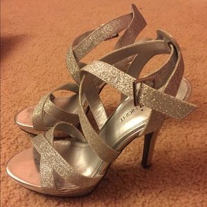 Sparkly Silver Strappy Heels