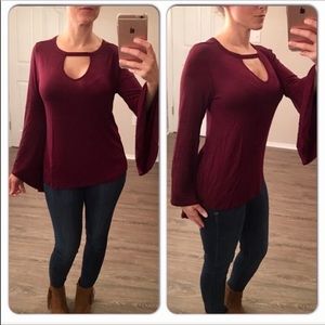 Wine Bell Sleeve Strappy Long Sleeve