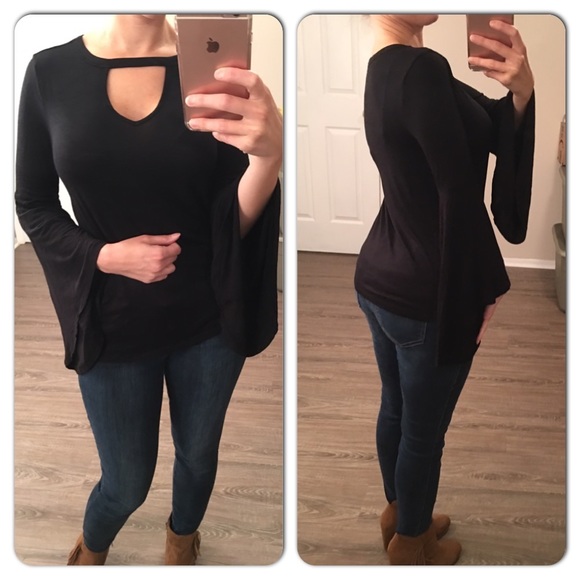 Black Bell Sleeves Strappy Top - Picture 5 of 6