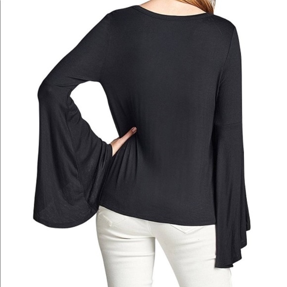 Black Bell Sleeves Strappy Top - Picture 6 of 6