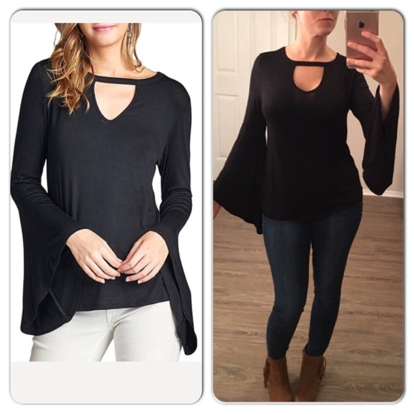 Black Bell Sleeves Strappy Top - Picture 2 of 6