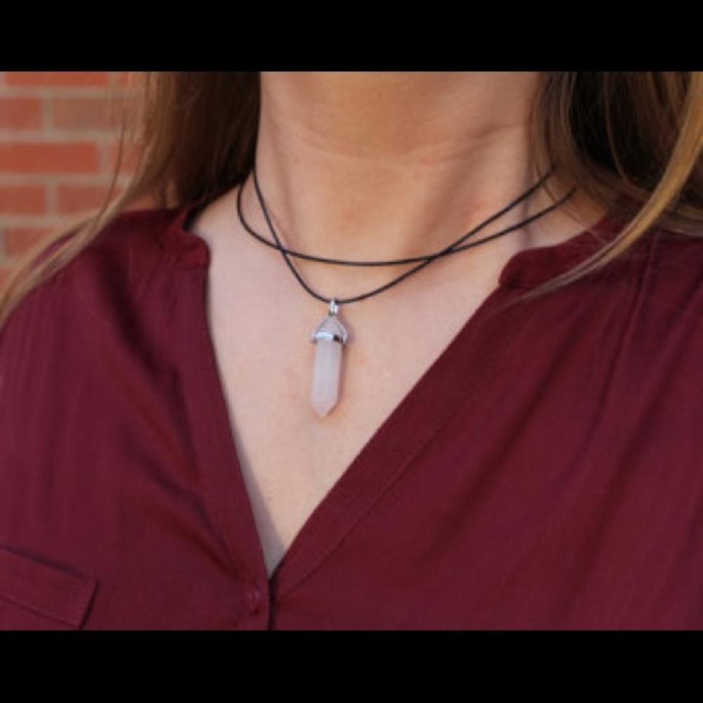 Pink Double Layer Crystal Choker Boho Necklace