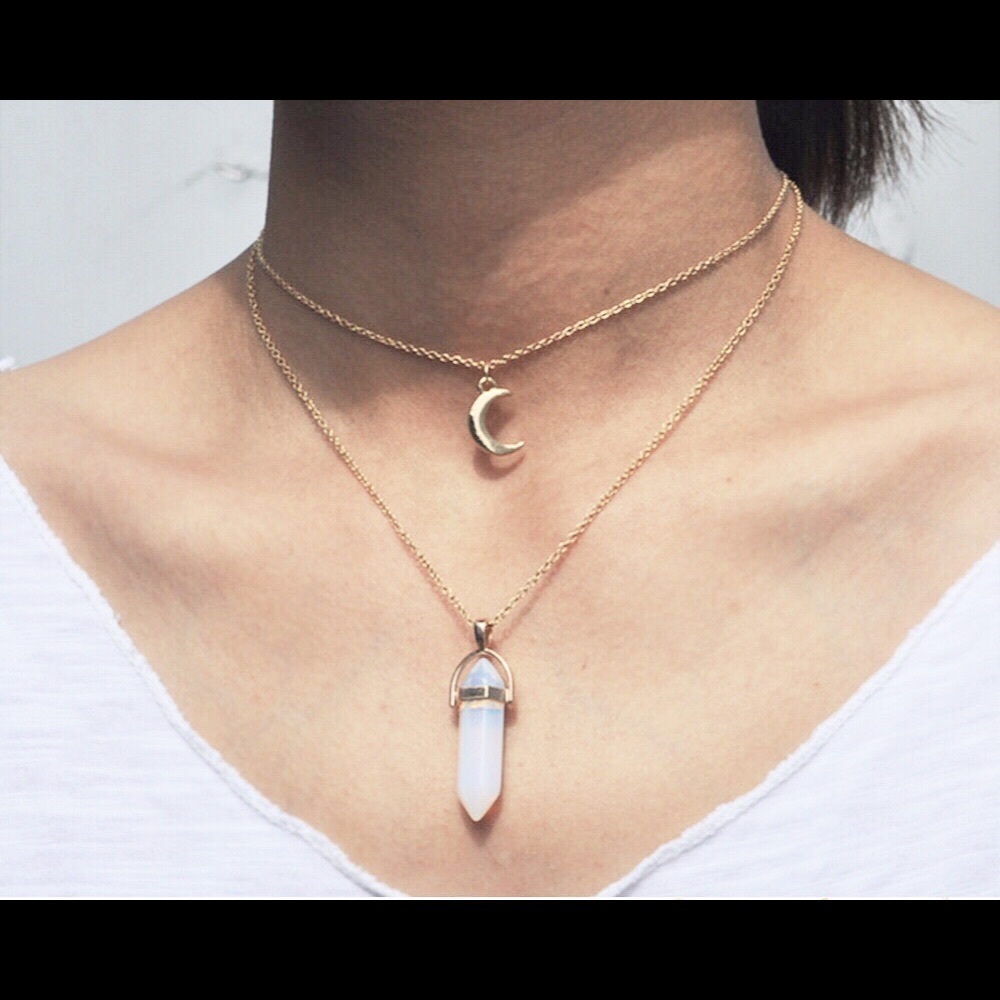 Opalite Moon Choker Gold Crystal Necklace (3)