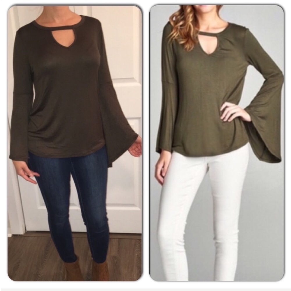 Olive green bell sleeve strappy top