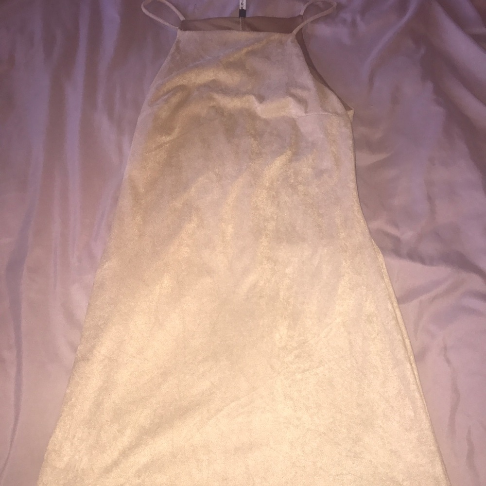 Crushed velvet tan dress
