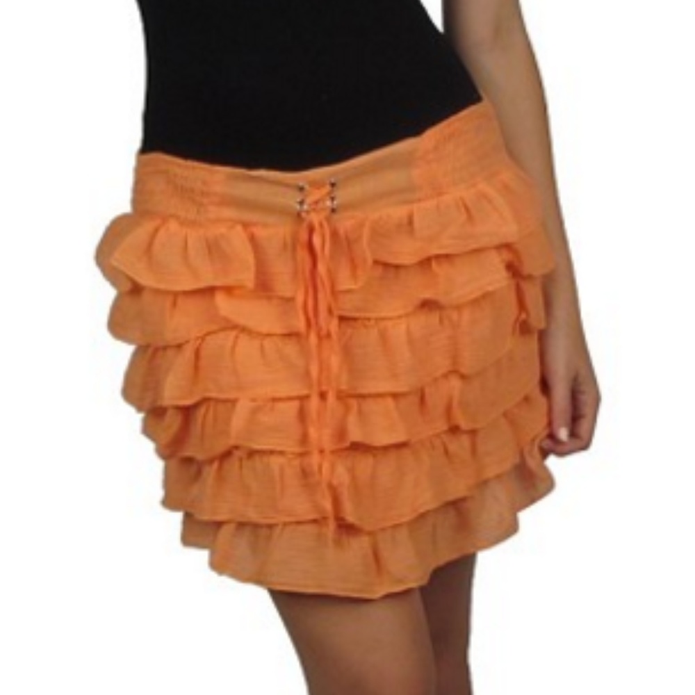 Juniors Crinkled Ruffled Orange Short Skirt M