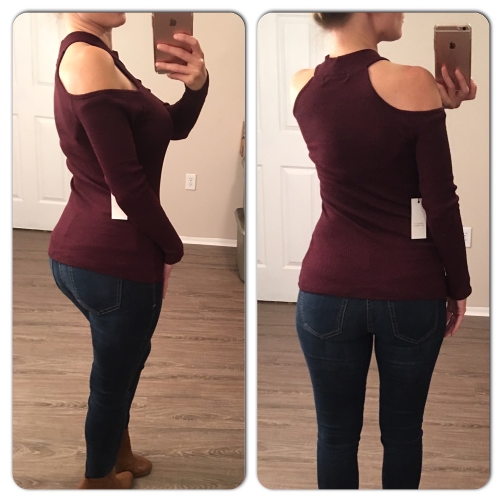 Maroon off the shoulder choker top - Picture 4 of 5