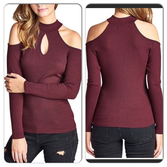 Maroon off the shoulder choker top - Picture 3 of 5