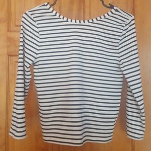 NWOT Scoop Back 3/4 Sleeve Striped Crop Top (L)
