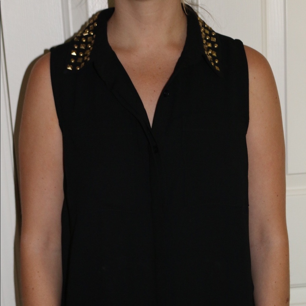 Black collared top with gold embellishments