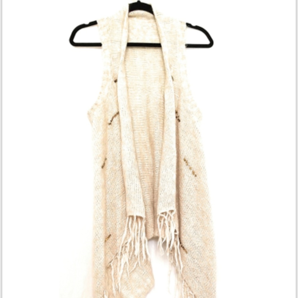 Beige Gold Sequin Duster Sweater Vest S