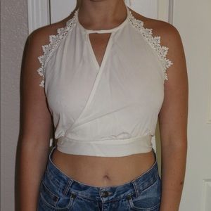 Off white crop top with flower lace detailing