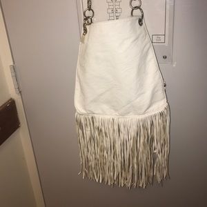 White studded fringe bag with extra bag charms