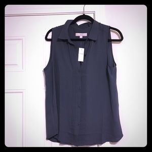 Loft, gray sleeveless button down top