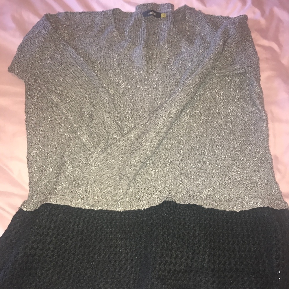 Gray and black sweater.