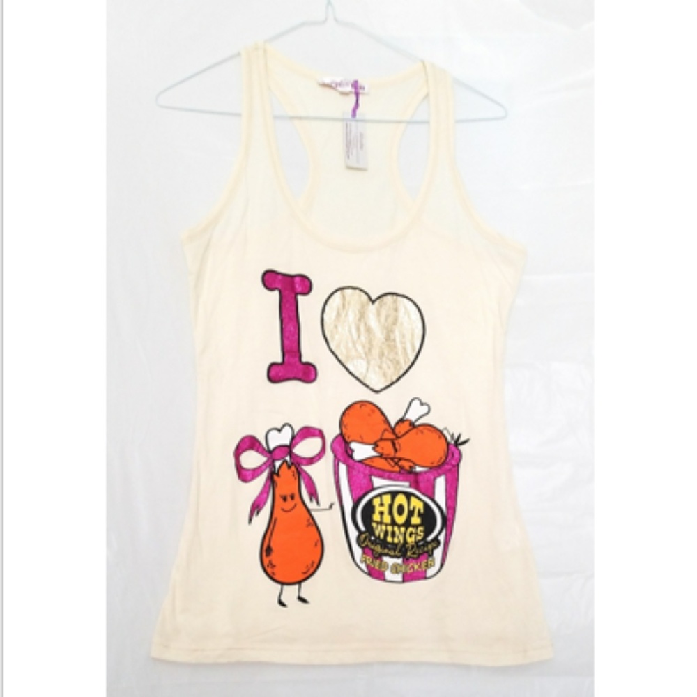 Glitter "I Love Hot Wings" Beige Tank