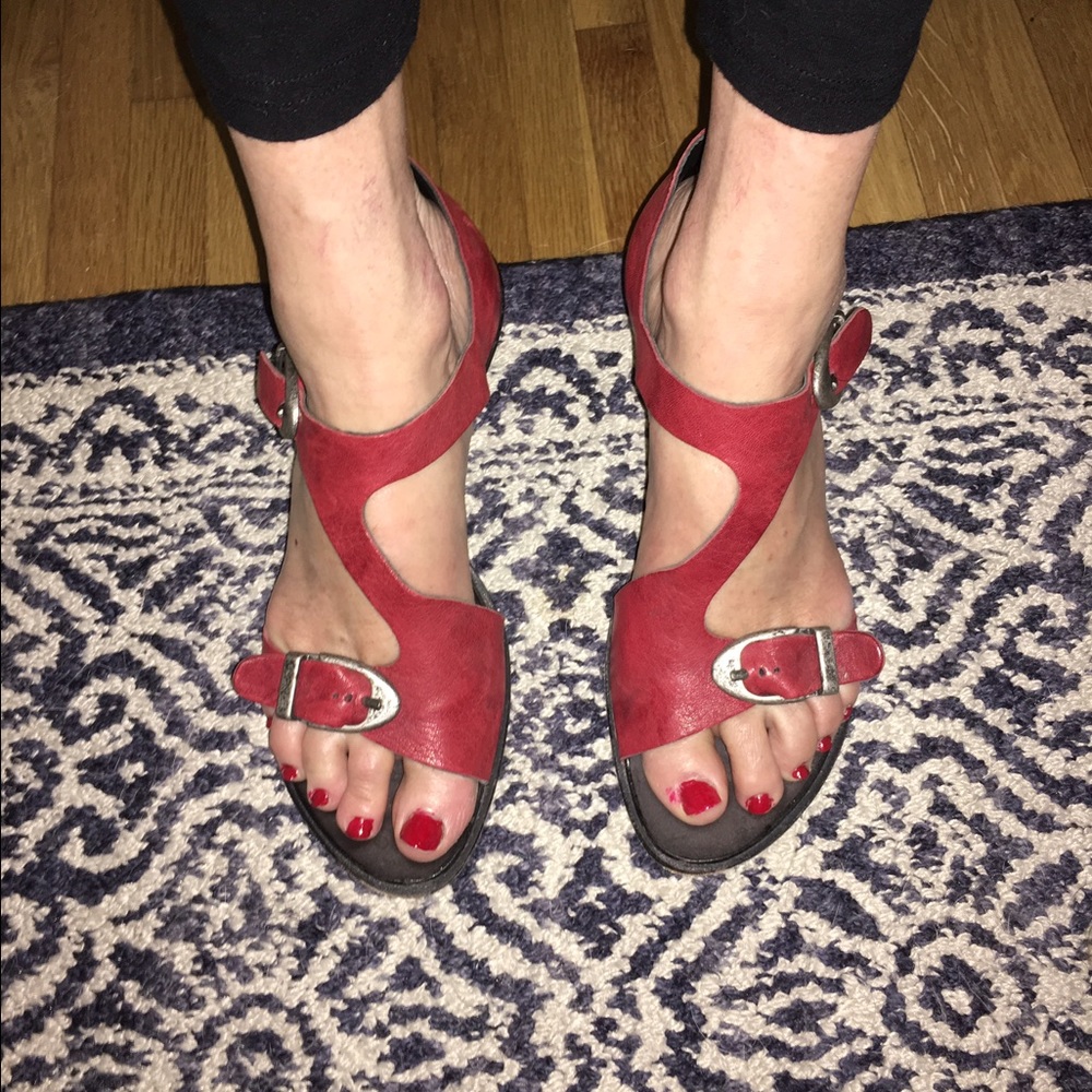 Red handmade pumps with silver heal