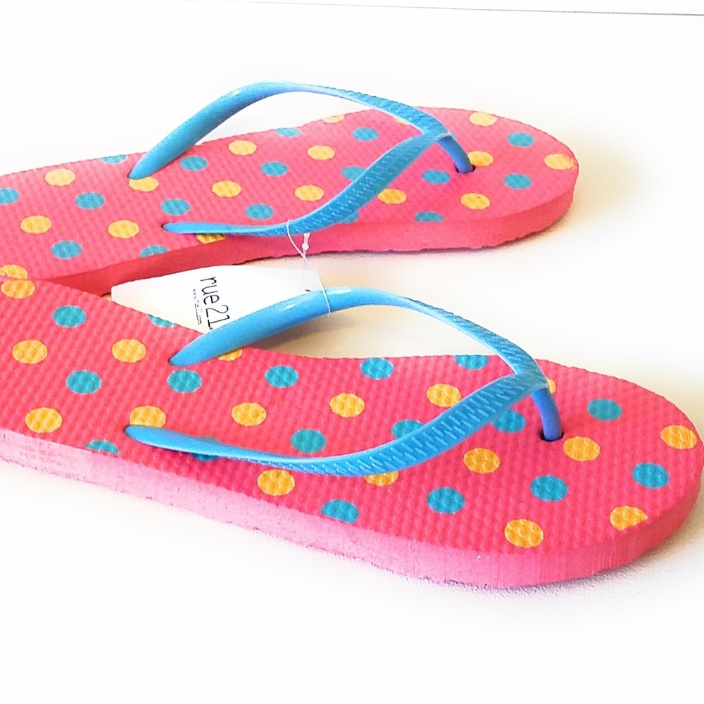 Pink Blue and Yellow Polka Dot Flip Flops Sandals