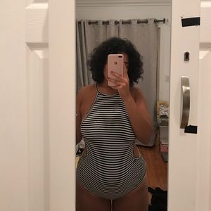 90s halter striped bodysuit