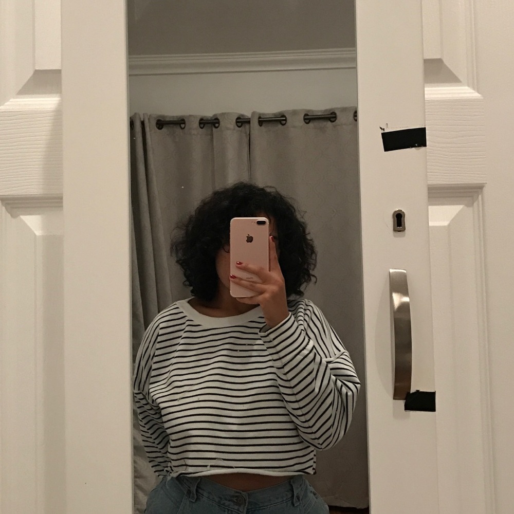 Black and white striped crop top sweater