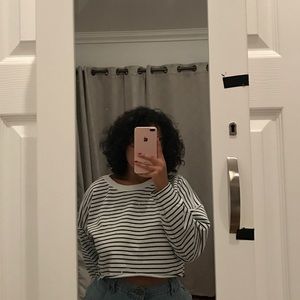 Black and white striped crop top sweater