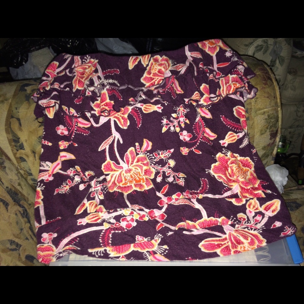 Brown, yellow and red flower strapless tank