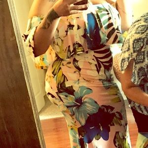 Off the shoulder pink floral dress