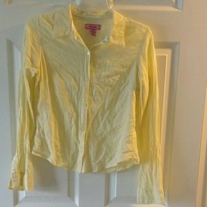 At Last pale yellow button down shirt, size medium
