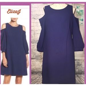 Eliza J Cold Shoulder Dress Long Sleeves Blue