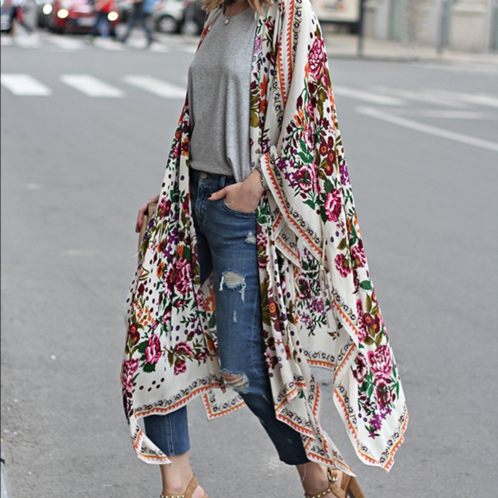 Beautiful oversized floral chiffon kimono