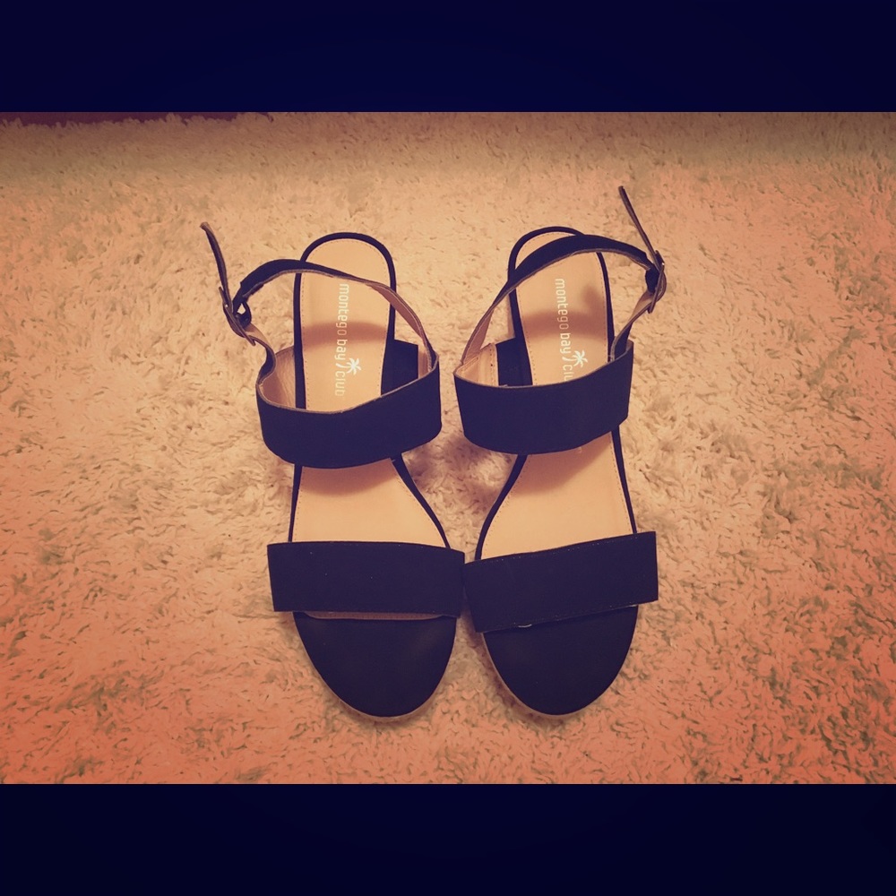 Women's black espadrille wedges