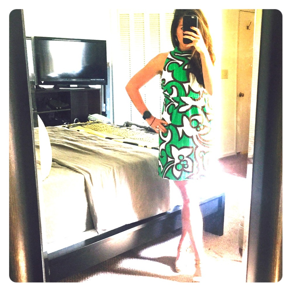 Milly Mini Dress Keyhole Back High Neck Green