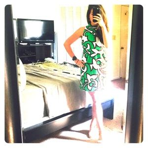 Milly Mini Dress Keyhole Back High Neck Green