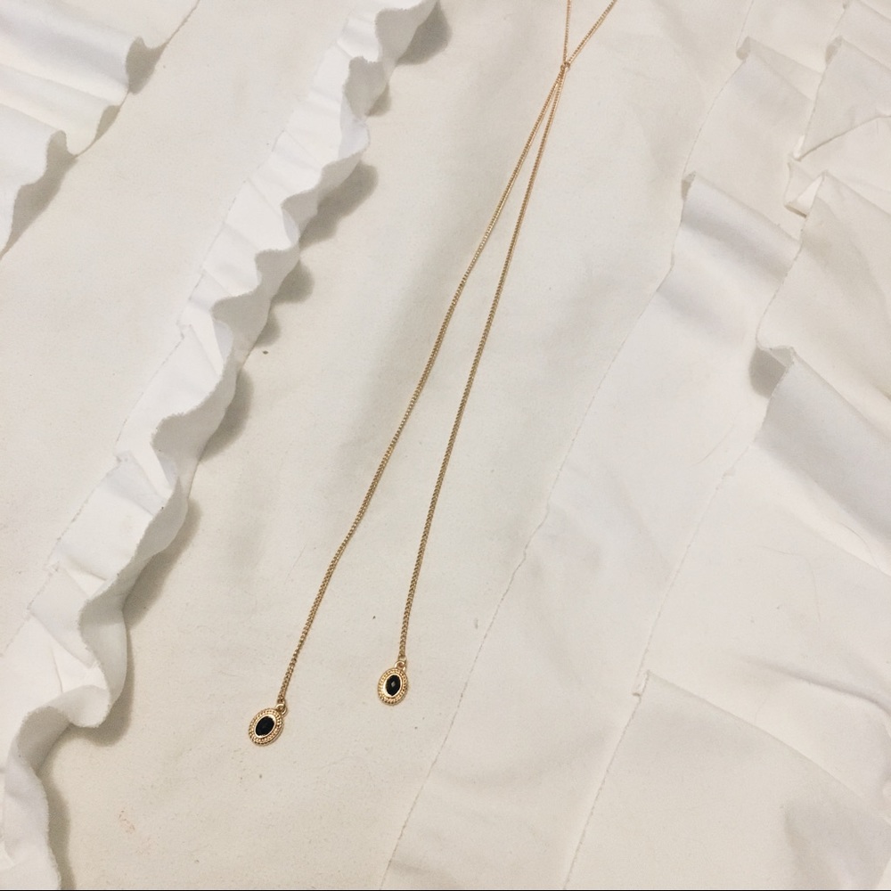 Gold and Black Teardrop Lariat Necklace